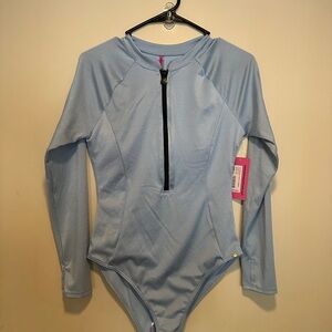 Betsey Johnson Light Blue Long-Sleeve Zip Front One-Piece